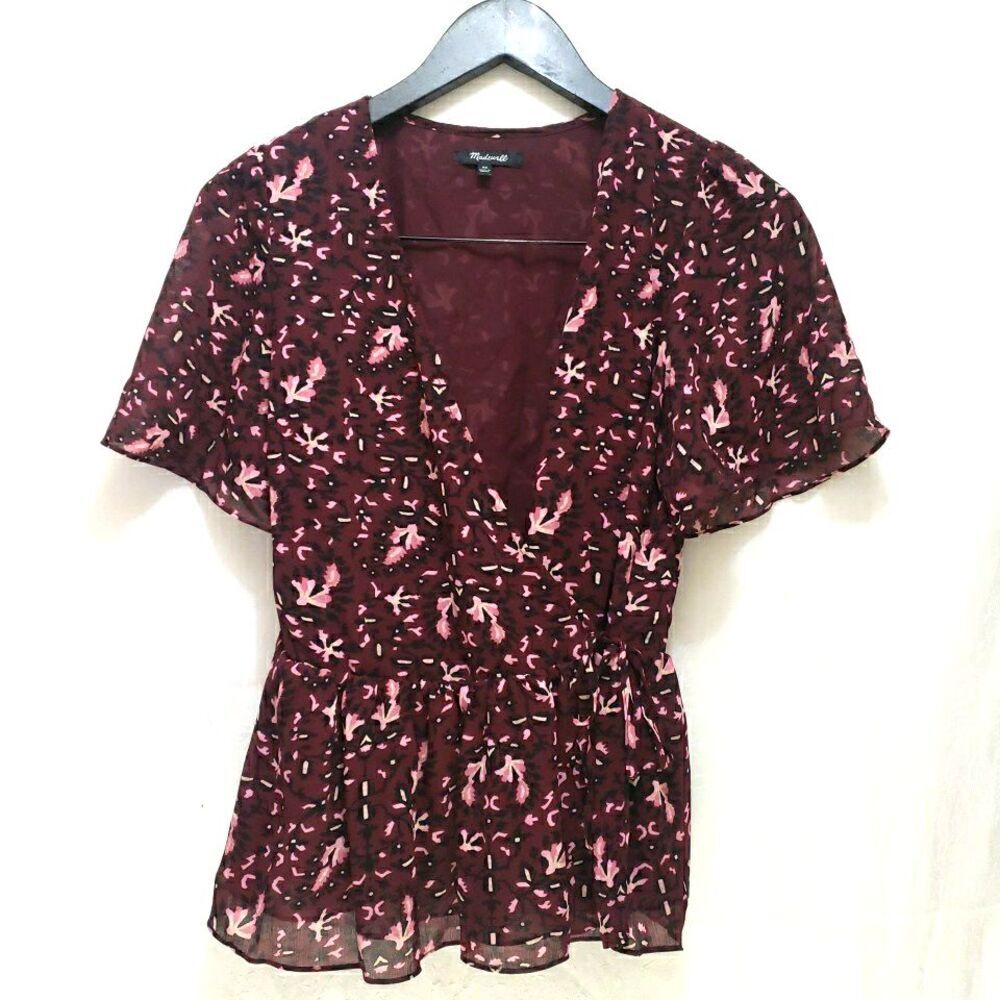 Madewell Floral Peplum Blouse Elastic Waist Lined Shirt Feminine Coquette Sz XS